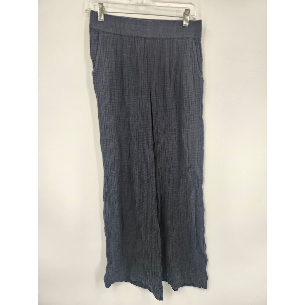 Monoprix Gauze Wide Leg Pants Womens Small Black Elastic Waist Relaxed Flowy